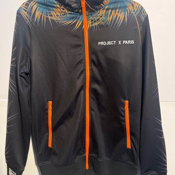Project X Paris Zip-Up Jacket Small Black Tropical Leaf Print Orange Zippers - Picture 5 of 7